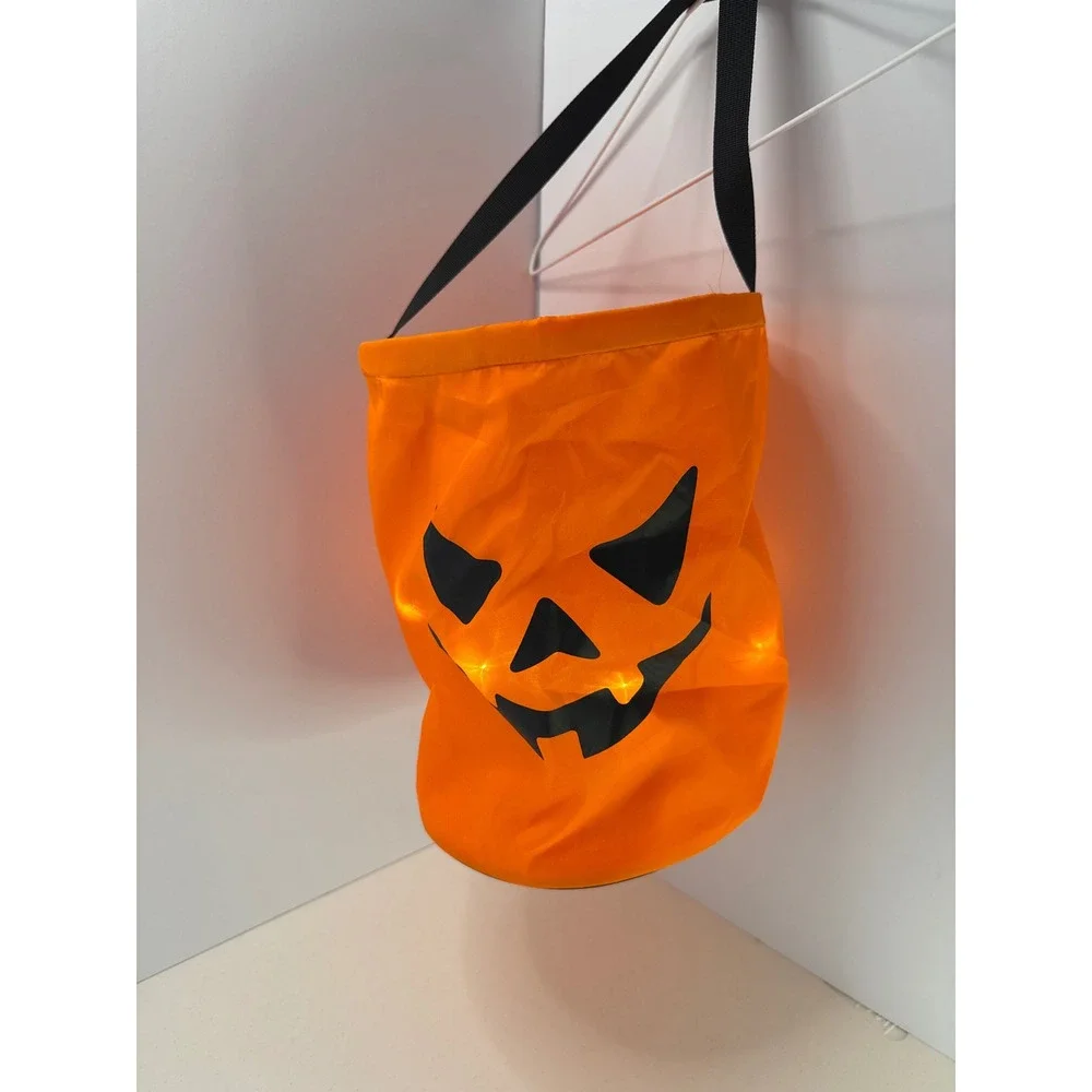 Orange Light Up LED Halloween Pumpkin Trick or Treat Bag Jack-O-Lantern Bucket